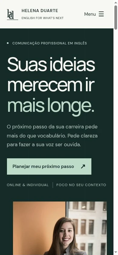 Captura real da página inicial do modelo Executive no celular